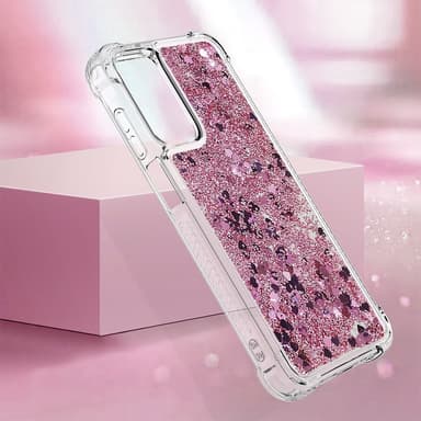 SKALO Samsung A16 Juoksuhiekka Glitter Sydämet TPU kuori - Ruusukulta