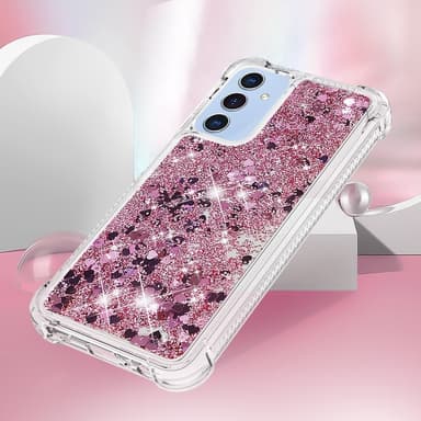 SKALO Samsung A16 Juoksuhiekka Glitter Sydämet TPU kuori - Ruusukulta