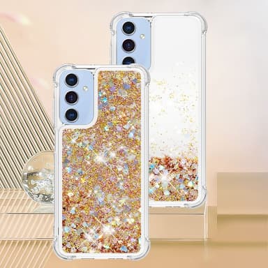 SKALO Samsung A16 Juoksuhiekka Glitter Sydämet TPU kuori - Kulta