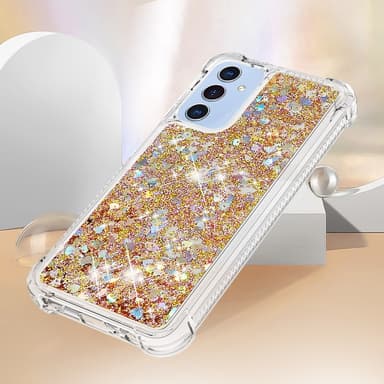 SKALO Samsung A16 Juoksuhiekka Glitter Sydämet TPU kuori - Kulta