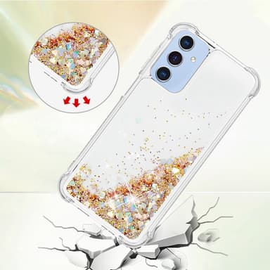 SKALO Samsung A16 Juoksuhiekka Glitter Sydämet TPU kuori - Kulta