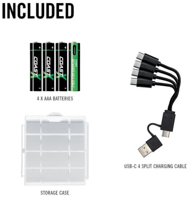 Coast ZXAAA Zithion-X USB-C ladattavat litiumparistot (4 kpl)