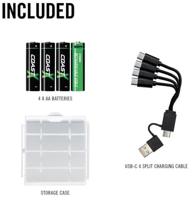 Coast ZXAA Zithion-X USB-C ladattavat litiumparistot (4 kpl)