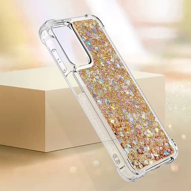 SKALO Samsung A16 Juoksuhiekka Glitter Sydämet TPU kuori - Kulta