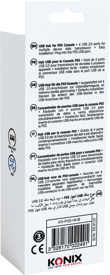 Konix PS5 USB hubi (musta)