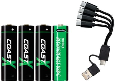 Coast ZXAA Zithion-X USB-C ladattavat litiumparistot (4 kpl)