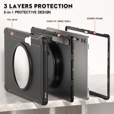 SKALO Samsung Tab S10 Plus Extra Shockproof Armor 360 Kahva/Tripod Suojakuori - Musta