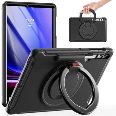 SKALO Samsung Tab S10 Plus Extra Shockproof Armor 360 Kahva/Tripod Suojakuori - Musta