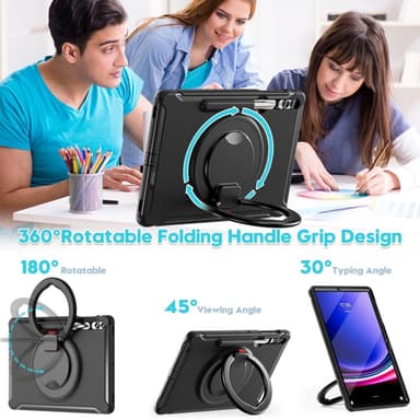 SKALO Samsung Tab S10 Plus Extra Shockproof Armor 360 Kahva/Tripod Suojakuori - Musta