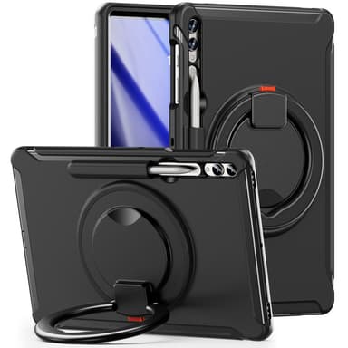 SKALO Samsung Tab S10 Plus Extra Shockproof Armor 360 Kahva/Tripod Suojakuori - Musta