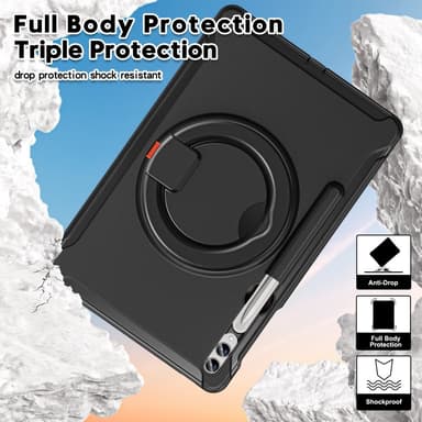 SKALO Samsung Tab S10 Plus Extra Shockproof Armor 360 Kahva/Tripod Suojakuori - Musta