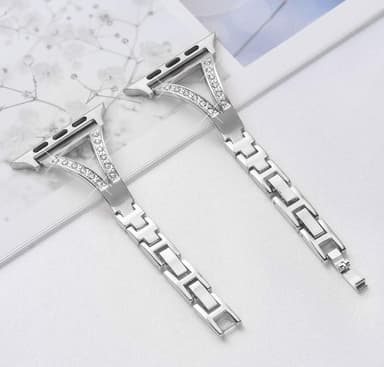 SKALO Kapea metallinen rannekoru Bling Apple Watch Series 7-9 41mm - Hopea