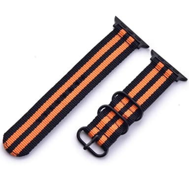 SKALO Nato-ranneke Nylon Apple Watch Series 7-9 45mm - Musta-Oranssi