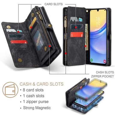 CaseMe Samsung A16 008 BIg Wallet 2in1 Magnet Lompakkokotelo - Musta