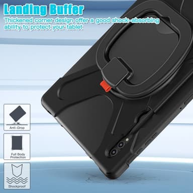 SKALO Samsung Tab S10 Ultra Extra Shockproof Armor 360 Kahva/Tripod Suojakuori - Musta