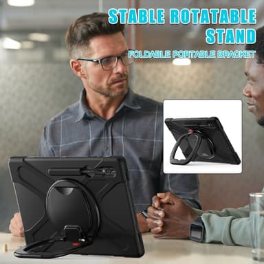 SKALO Samsung Tab S10 Ultra Extra Shockproof Armor 360 Kahva/Tripod Suojakuori - Musta