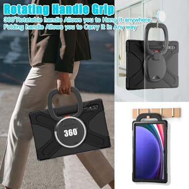 SKALO Samsung Tab S10 Ultra Extra Shockproof Armor 360 Kahva/Tripod Suojakuori - Musta