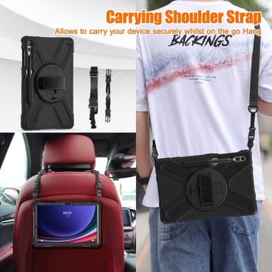 SKALO Samsung Tab S10 Plus Extra Shock Resistant Armor Handle Kuori Olkahihnalla - Musta