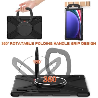 SKALO Samsung Tab S10 Ultra Extra Shockproof Armor 360 Kahva/Tripod Suojakuori - Musta