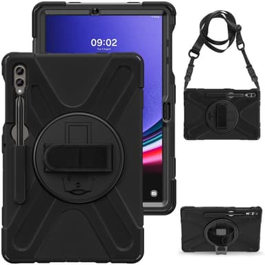 SKALO Samsung Tab S10 Plus Extra Shock Resistant Armor Handle Kuori Olkahihnalla - Musta