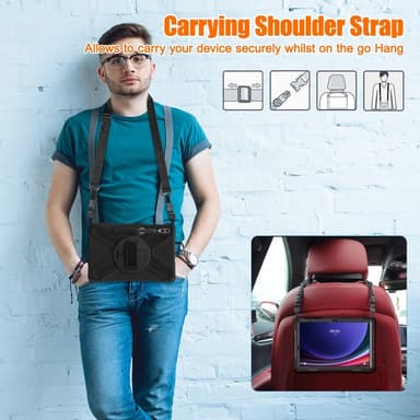 SKALO Samsung Tab S10 Plus Extra Shock Resistant Armor Handle Kuori Olkahihnalla - Musta