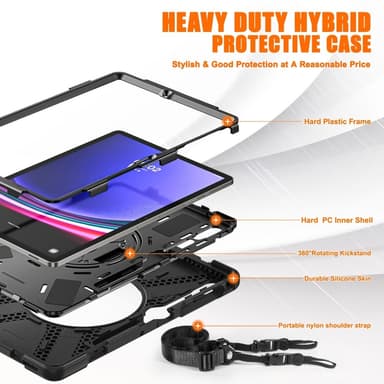 SKALO Samsung Tab S10 Plus Extra Shock Resistant Armor Handle Kuori Olkahihnalla - Musta