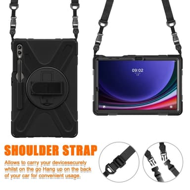 SKALO Samsung Tab S10 Plus Extra Shock Resistant Armor Handle Kuori Olkahihnalla - Musta