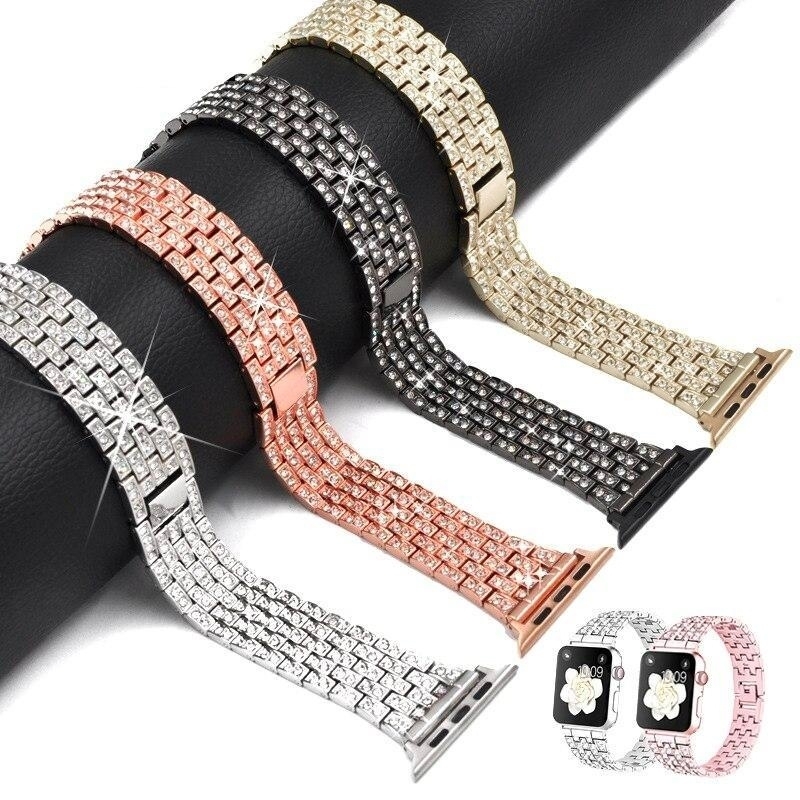 SKALO Teräsranneke Bling Apple Watch Series 7-9 45mm - Musta