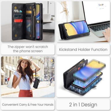 CaseMe Samsung A16 008 BIg Wallet 2in1 Magnet Lompakkokotelo - Musta
