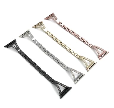 SKALO Kapea metallinen rannekoru Bling Apple Watch Series 7-9 41mm - Musta