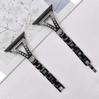 SKALO Kapea metallinen rannekoru Bling Apple Watch Series 7-9 41mm - Musta