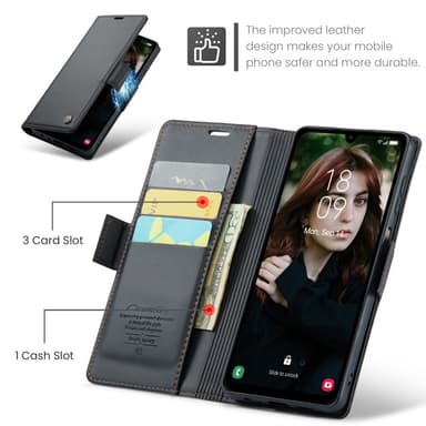 CaseMe Samsung A16 023 Series PU-Läder Lompakkokotelo - Musta