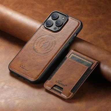 Keinonahkainen kuori MagSafe-korttipidikkeellä iPhone 14 Pro Maxille - ruskea