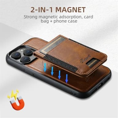 Keinonahkainen kuori MagSafe-korttipidikkeellä iPhone 16 Pro:lle - ruskea