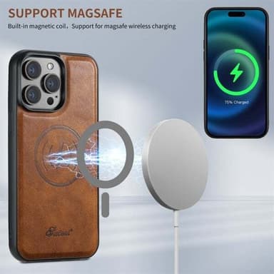 Keinonahkainen kuori MagSafe-korttipidikkeellä iPhone 16 Pro:lle - ruskea