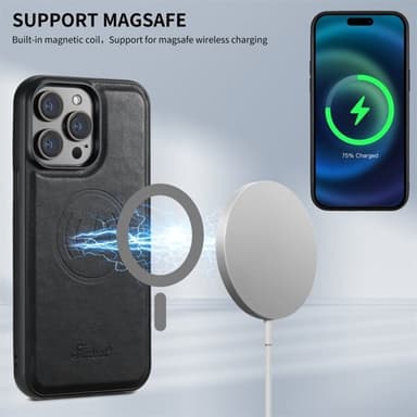 Keinonahkainen kuori MagSafe-korttipidikkeellä iPhone 16 Pro:lle - Svart