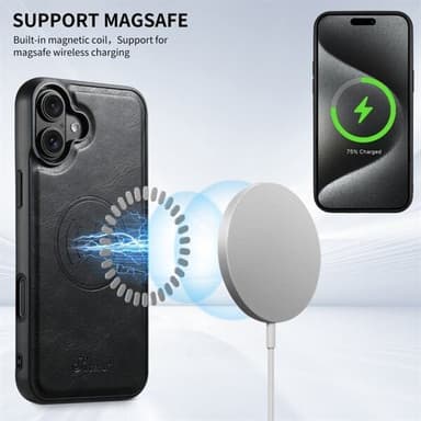 Keinonahkainen kuori MagSafe-korttipidikkeellä iPhone 16 Plus -kortille - Svart