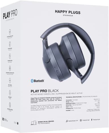 Happy Plugs Play Pro langattomat around-ear kuulokkeet (musta)