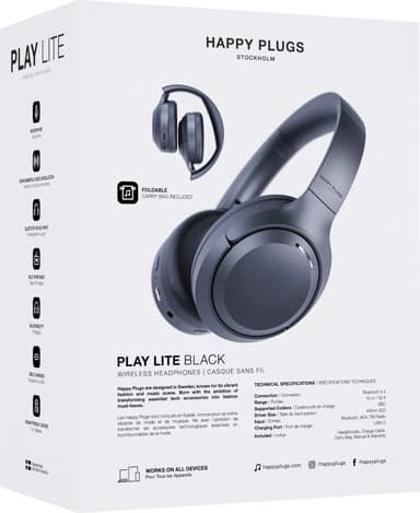 Happy Plugs Play Lite langattomat around-ear kuulokkeet (musta)