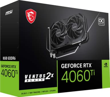 MSI GeForce RTX 4060Ti VENTUS 2X BLACK OC 8G Gaming näytönohjain