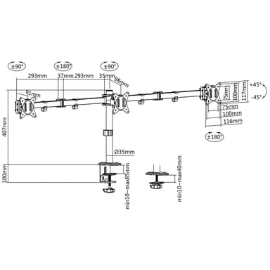 LogiLink Monitorivarsi kolminkertainen 17-27"" 2x658mm