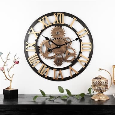 Puinen seinäkello roomalaisilla numeroilla - 58cm Kultainen