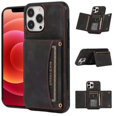 Ylellinen PU-nahkakotelo iPhone 15 -sarjalle, korttiteline, taitettava jalusta iPhone 15