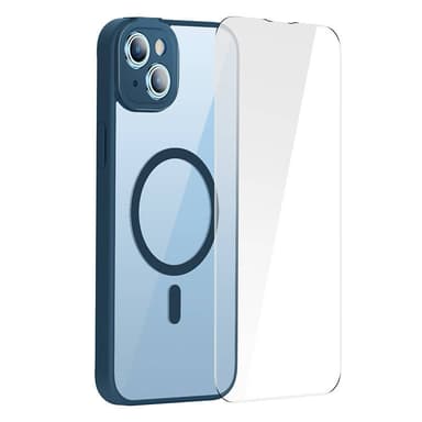 Baseus Frame läpinäkyvä magneettikotelo ja karkaistu lasisetti iPhone 14 Plus:lle (sininen)