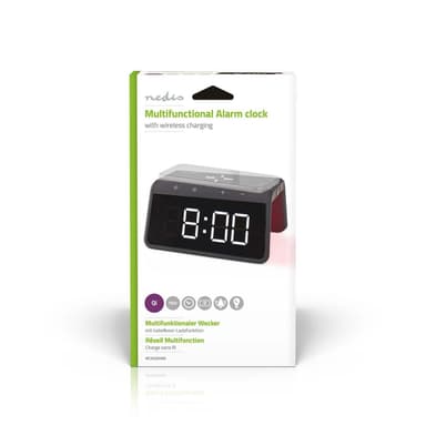 Nedis Herätyskello langattomalla latauksella | Qi-sertifioitu | 5 / 7.5 / 10 / 15 W | USB-A Uros | Yövalo | 2 Hälytysaikojen | Torkkutoiminto