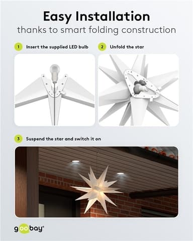 Goobay LED-julstjärna 3D, Ø 56 cm, 4,5 V utomhustransformator med timer och 18 spetsar, varmvitt (3000 K), av väderbeständig plast (IP44), kabel 9,5 m