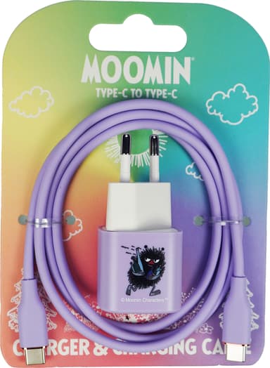 Moomin 20 W USB-C – USB-C  seinälaturi 1 m (violetti)
