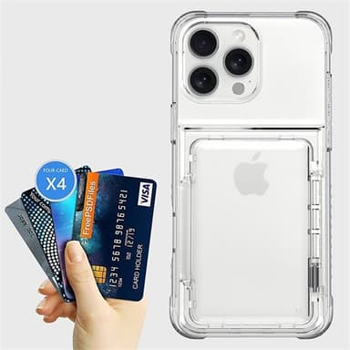 Takakuori korttipaikalla ja jalustalla iPhone 16 Pro Max -puhelimelle