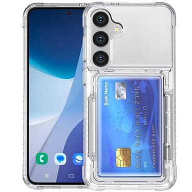 Takakansi, jossa on korttipaikka ja jalusta Samsung S24:lle