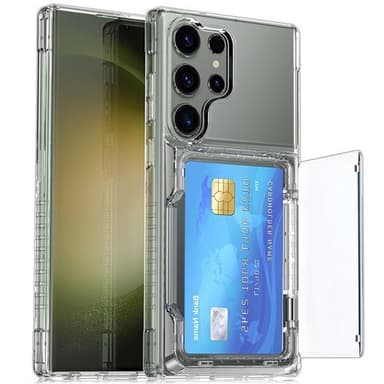 Takakansi korttipaikalla ja jalustalla Samsung S23 Ultra -puhelimelle